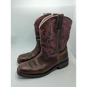 Ariat Brown Leather Ankle Boots with Purple Stitching